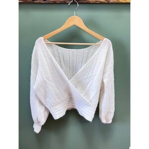 SEZANE Mohair Wool Crossover VNeck Pointelle‎ Knit Sweater Cristina Jumper Sz S